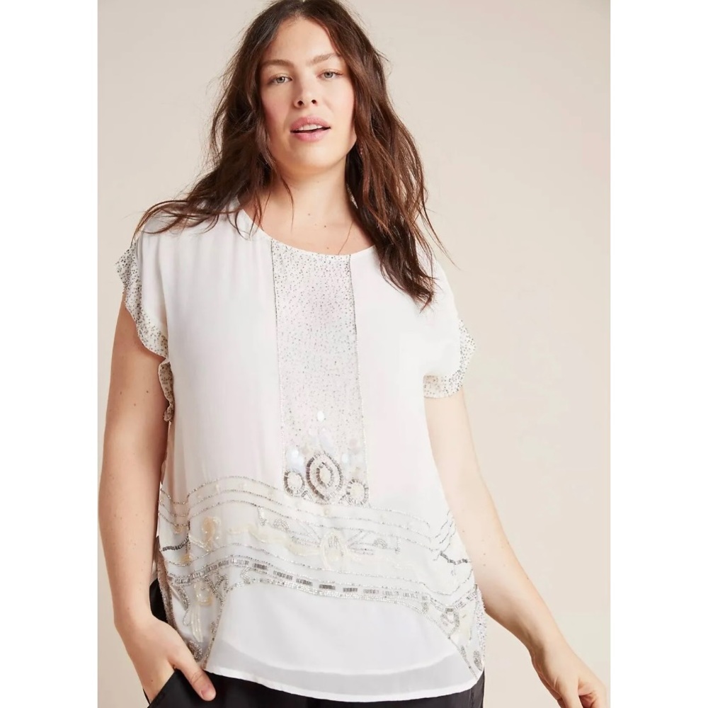 Anthropologie Tiny Ivory Brooke Beaded Blouse - Large